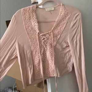 Blush Lace Up Crop Long Sleeve